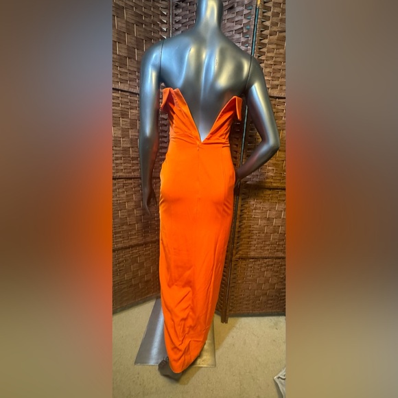 Meshki XS Formal Dress Gown Prom Wedding Orange Slit Long Strapless *zipperworks - Picture 6 of 8